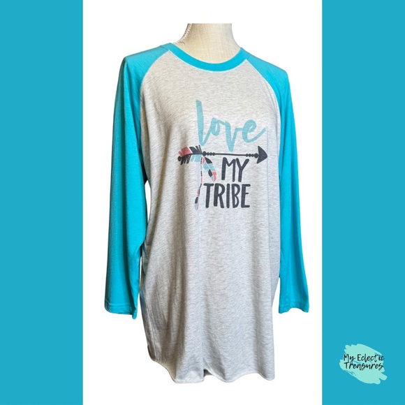 Love My Tribe Long Sleeve Tee - Blue and Gray - Picture 1 of 10